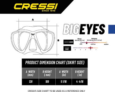 Маска для снорклінгу Cressi Big Eyes з широким оглядом. Італійська якість з 1946. Прозора/Чорна