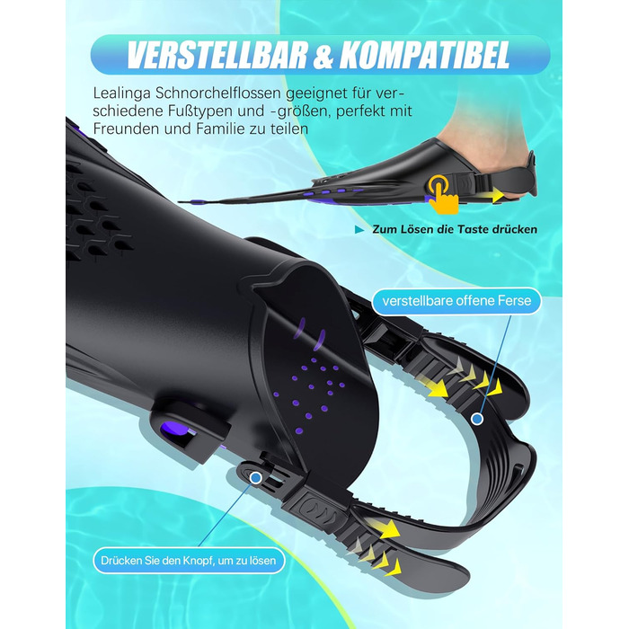 Ласти для плавання Schnorchelflossen L-XL (Темно-лілові) - регульовані, дорослі/дитячі, унісекс, з сітчастим чохлом