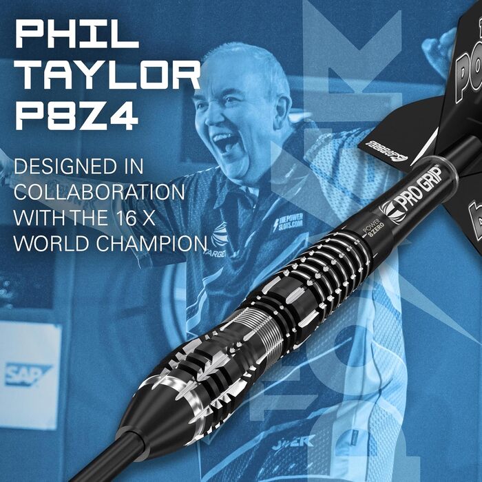 Darts Target Phil Taylor Power 8-Zero 1 (21/23/25 г) - сталеві дротики з вольфраму 80%, чорні, з кейсом