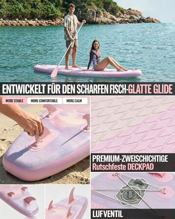 SUP дошка надувна 11'6'x35' для дорослих, рожева з градієнтом, з каяковим сидінням та аксесуарами - для йоги, вантажопідйомність до 181 кг