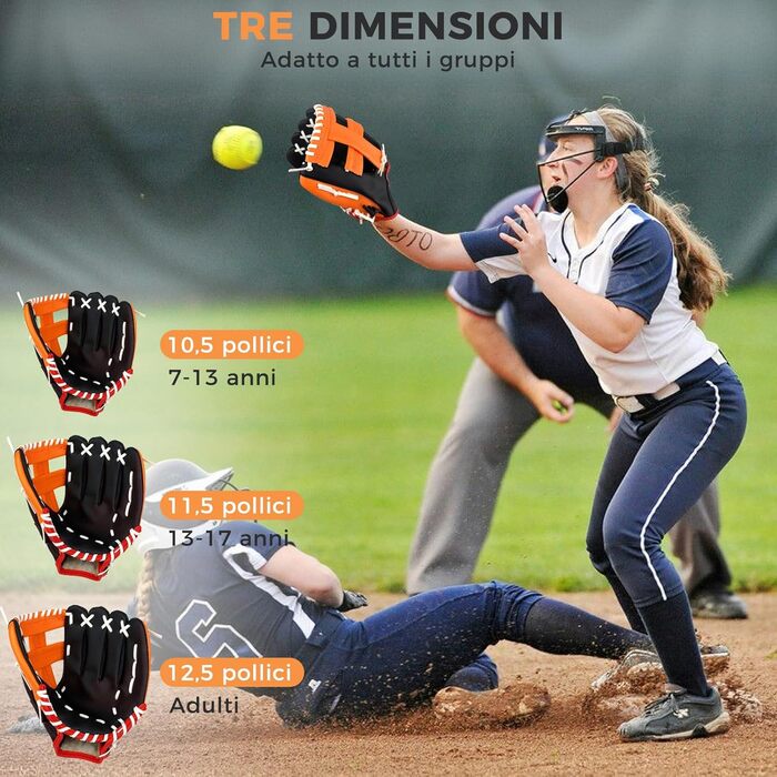 Рукавиця для бейсболу та софтболу з м'ячем, дитяча та доросла, потовщена, змагальна, помаранчево-чорна, 11.5 дюймів