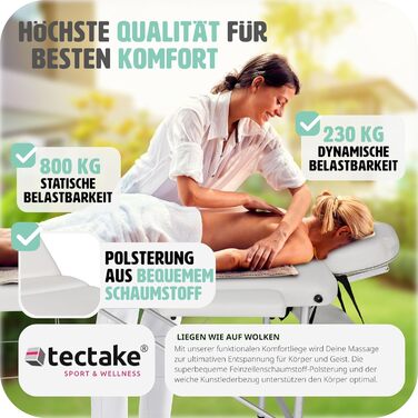 Складаний масажний стіл tectake 2 зони, алюмінієвий, висота регулюється, з аксесуарами, білий