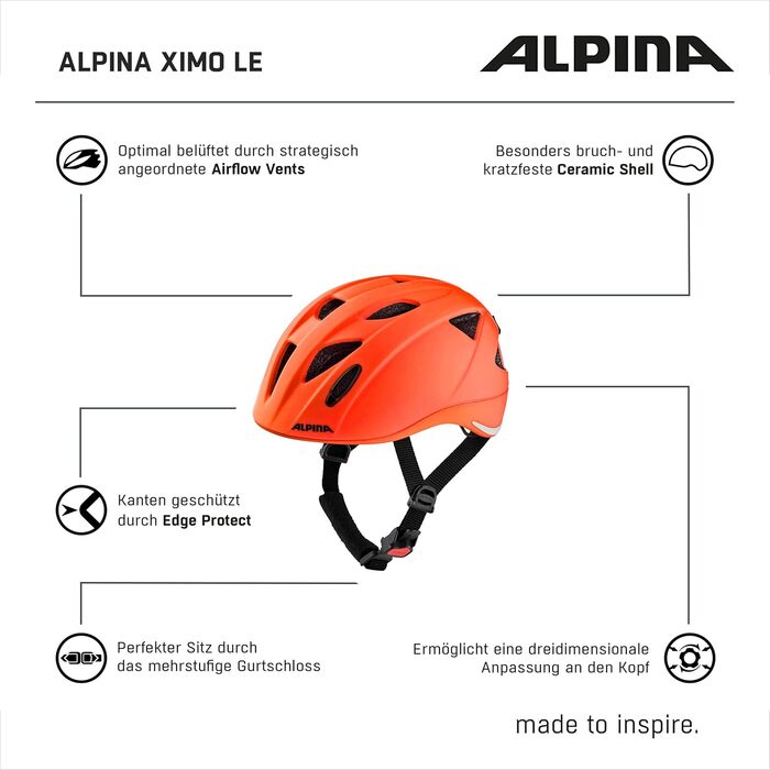 ALPINA XIMO L.E. Дитячий велосипедний шолом з LED, легкий, ударостійкий, червоний матовий, 45-49 см