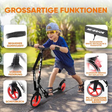 Дитячий ролер Hurtle Roller Kinder 10, складний, регульована висота 84-98 см, для дітей та дорослих, з підставкою, ремінь для перенесення, до 100 кг (чорний)