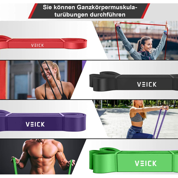 Фітнес гумки VEICK: набір еластичних стрічок для фітнесу, калістеніки та пілатесу (з антиковзним ремінцем)