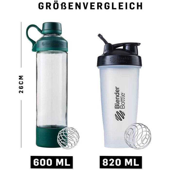 Скляна пляшка BlenderBottle Mantra 600 мл, зелена, з BlenderBall, для води, йоги та протеїну, BPA-free