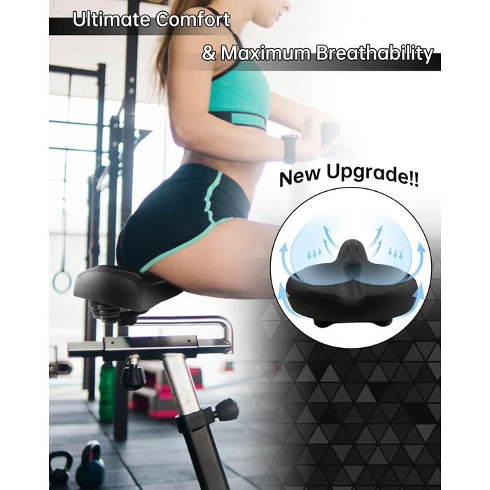 Широке велосипедне сідло для жінок та чоловіків: комфортне, водонепроникне, з пам'яті піною. Підходить для міських, шосейних, гірських велосипедів та велотренажерів (Чорний/Чорний)