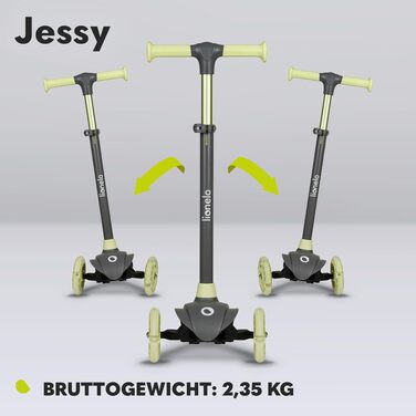Дитячий триколісний самокат LIONELO Jessy Premium з LED-підсвіткою коліс, регулюванням висоти та складаним корпусом, зелений (до 50 кг, для дітей від 3 років)