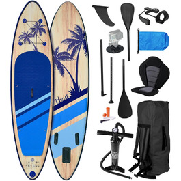 Надувний SUP Борд BRAST Tropic | Комплект для станд-ап паддлбордингу | 320x81x15см | 6 дизайнів | 5 років гарантії | з аксесуарами | 2в1: SUP та каяк, крісло, тримач Action-Cam, петля для ніг, насос, рюкзак (Блакитний)