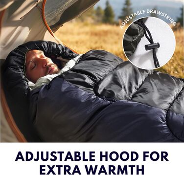 Спальний мішок 0°C XXL для дорослих, тепла погода, для кемпінгу, зими, походів, полювання, подорожей (2,4 кг, блакитний)