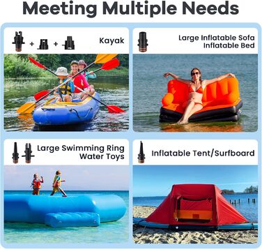 Електричний насос для SUP з акумулятором 12000mAh, 20PSI, 6 насадок для надування/здування, 12V DC, автовимкнення, для SUP, серфінгу, наметового обладнання, матраців