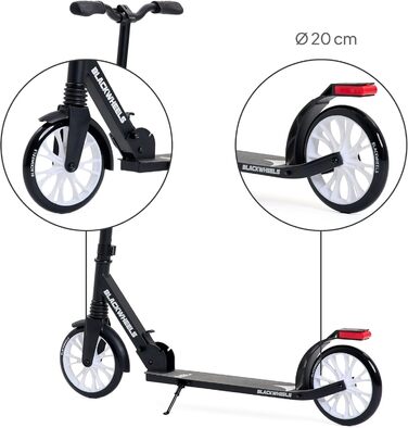 Самокат міський BLACKWHEELS Zoom City-Scooter 200мм, алюмінієвий, з амортизатором, складаний, регульований кермо, чорно-білий