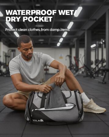 Спортивна сумка Tolaccea 47L з відділенням для взуття та мокрих речей - рюкзак, сумка для подорожей, фітнесу, тренувань (Сірий)
