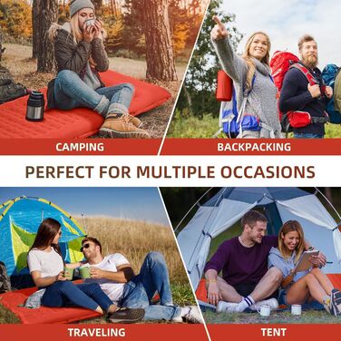 Надувний килимок для кемпінгу з інтегрованим насосом та подушкою, 12.7 см, компактний, для подорожей, туризму та відпочинку на природі (Оранжево-Чорний)