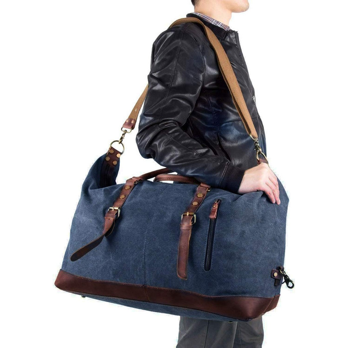 Спортивна сумка для подорожей FANDARE: універсальна дорожня сумка-вікенд з канвасу для чоловіків та жінок, містка сумка для кемпінгу та пляжу, синя