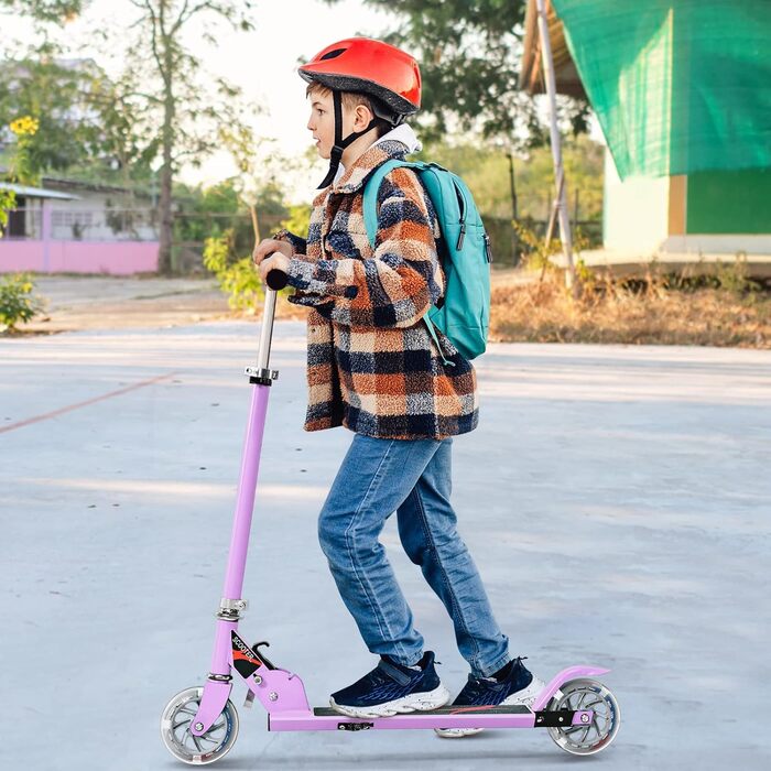 Дитячий ролер GOPLUS Roller Kinder 4 роки з LED-колесами, гальмом та підніжкою, регульований, алюмінієвий, до 70 кг