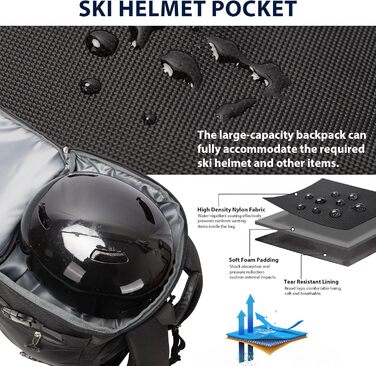 Чорний рюкзак HP 70L для гірськолижного спорядження з відділенням для шолома