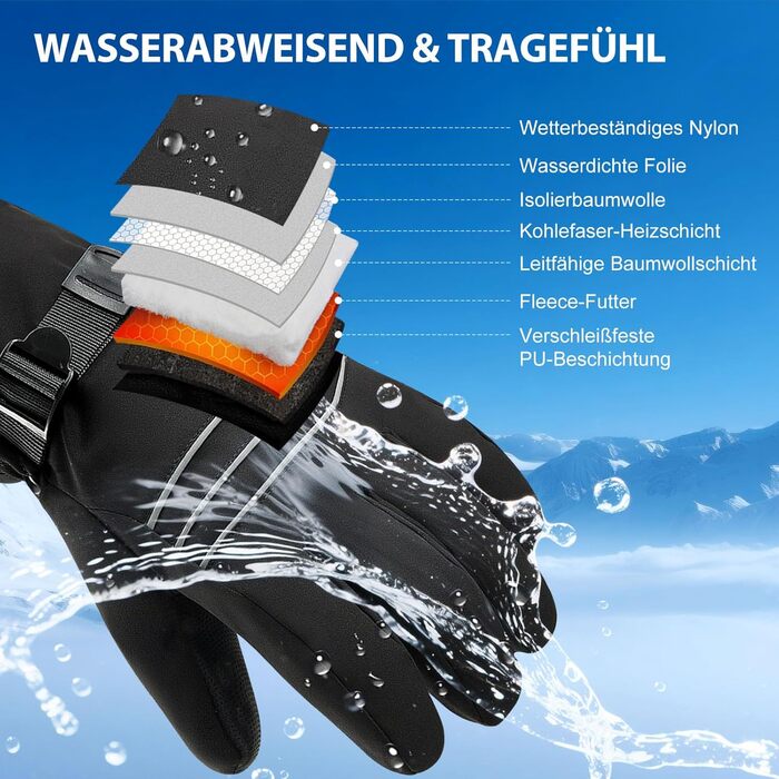 Електричні гріючі рукавиці для чоловіків та жінок, 7.4V 3200mAh, XL, Чорний