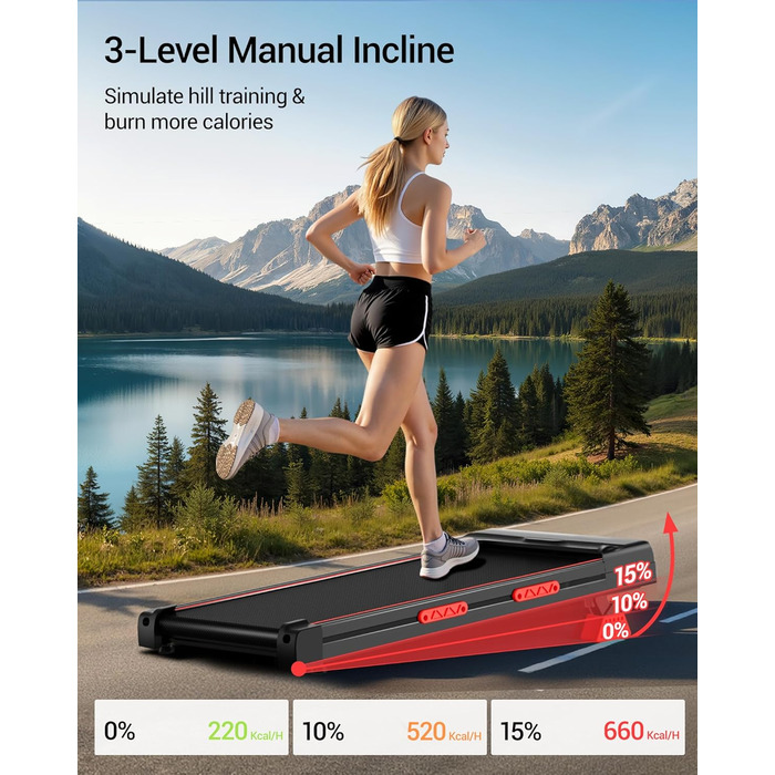 Walking Pad з нахилом 15%, 10 км/год: біговий тренажер для дому з LED-дисплеєм, дистанційним керуванням, 2.5PS, до 136 кг