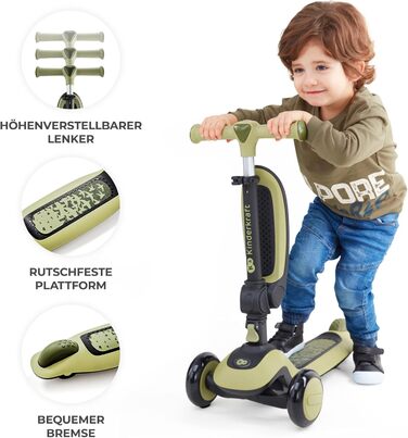 Дитячий самокат-трансформер Kinderkraft Halley 2 в 1 з сидінням, LED колесами, для дітей від 1 року до 50 кг, складаний, регульований кермо, сучасний дизайн