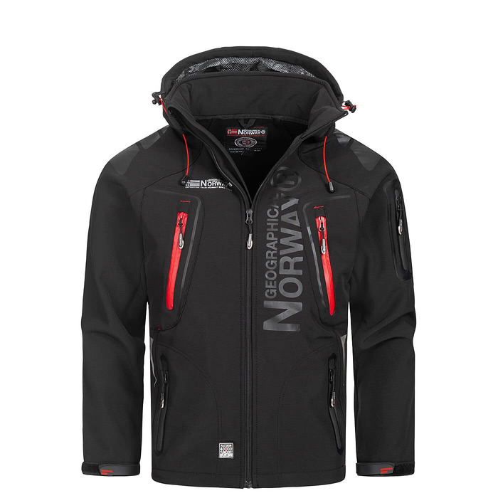 Чоловіча демісезонна куртка Geographica Norway Softshell — водонепроникна outdoor куртка для спорту та походів, колір чорний (розмір 5XL)