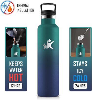 Фляга KollyKolla 750 мл з нержавіючої сталі, термос-фляга з трубочкою, без BPA, для газованої води, вакуумна, для дорослих, універсальна, спортивна, для офісу, спортзалу, велосипеда, кемпінгу, темно-синій (1000 мл, темно-зелений + темно-синій)