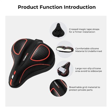 Покриття для велосипедного сидіння YOUNGDO, ергономічний гелевий чохол, м'яка та комфортна підставка для сидіння велосипеда з дощовим захистом, для жінок та чоловіків (червоний, широкий)
