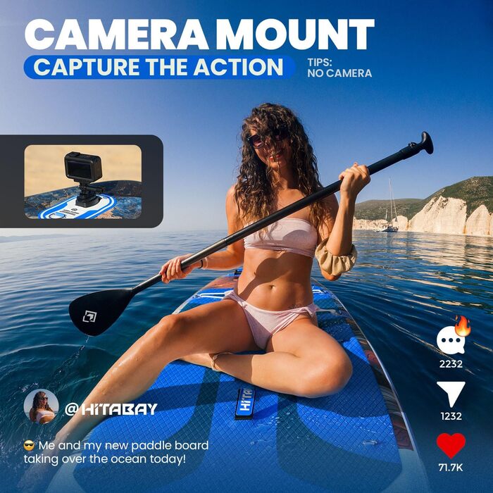 Надувний SUP Борд для дорослих з аксесуарами та тримачем для камери, 320x81x15 см, 10'6', 150 кг, блакитний