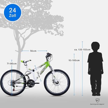 Дитячий велосипед Bergsteiger Montreal 20/24 дюймів, 18 швидкостей Shimano, гірський велосипед з повною амортизацією для хлопчиків і дівчат, від 6 до 13 років