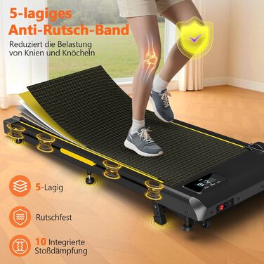 Walking Pad VANNECT - компактний біговий тренажер для дому з регулюванням нахилу, LED-дисплеєм та пультом керування. Максимальне навантаження 150 кг, потужність 2.75HP, жовтий. Без збирання.