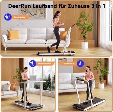 DeerRun Складне бігове доріжки для дому з інтегрованим столом та керуванням через додаток, до 136 кг, білий