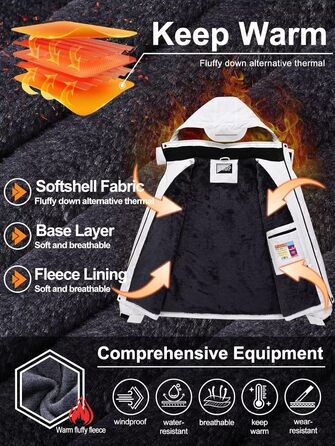 Чоловіча лижна куртка QPNGRP, водонепроникна, ізольована, зимовий пуховик, 5 кишень на блискавці, білий/оптичний сад