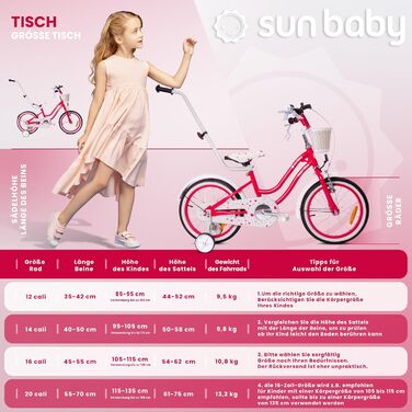Дитяче велосипед Sun Baby Heart Bike 12/14/16 дюймів, знімний ручка-штовхач, для дівчаток 2-6 років (полуниця, 16 дюймів)