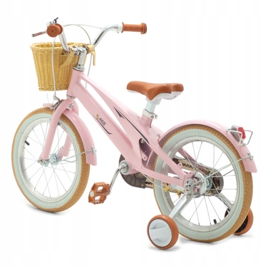 Дитячий велосипед 16 дюймів з бічними колесами та кошиком, рожевий