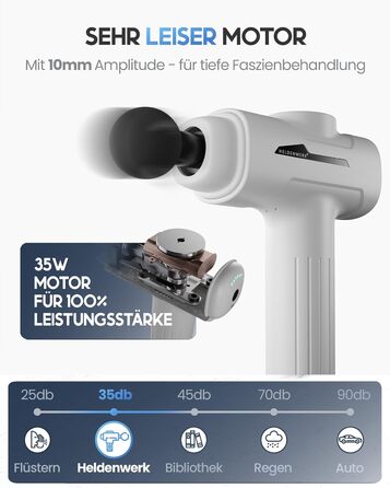 Масажний пістолет HELDENWERK з 6 насадками, 3200 об/хв, USB-C, для м'язів, білий