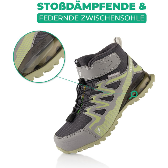 Зимові черевики для жінок та чоловіків, водонепроникні, з утепленням, для піших прогулянок (36 EU, сірий, зелений)