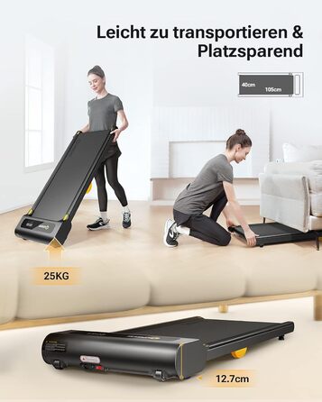 Біговий доріжка з додатком, Smart Walking Pad з подвійною амортизацією, ультратонкий біговий стіл з великою зоною бігу для дому/офісу, max 120 кг з пультом керування та LED-дисплеєм [SpaceWalk Lite] Чорний - без додатку