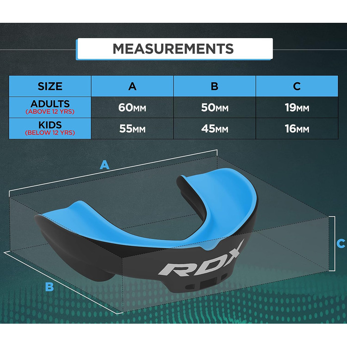 Капа для захисту зубів RDX для бойових видів спорту, MMA, кікбоксингу, хокею, футболу, муай-тай, регбі. Зручна коробка для зберігання. Для дорослих та дітей (від 12 років).