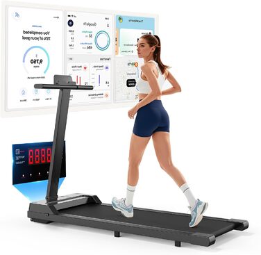 Бігова доріжка для дому Laufband, компактна, 1-8 км/год, складана, LED-дисплей, сумісна з додатком, тиха, з амортизацією, для офісу та дому