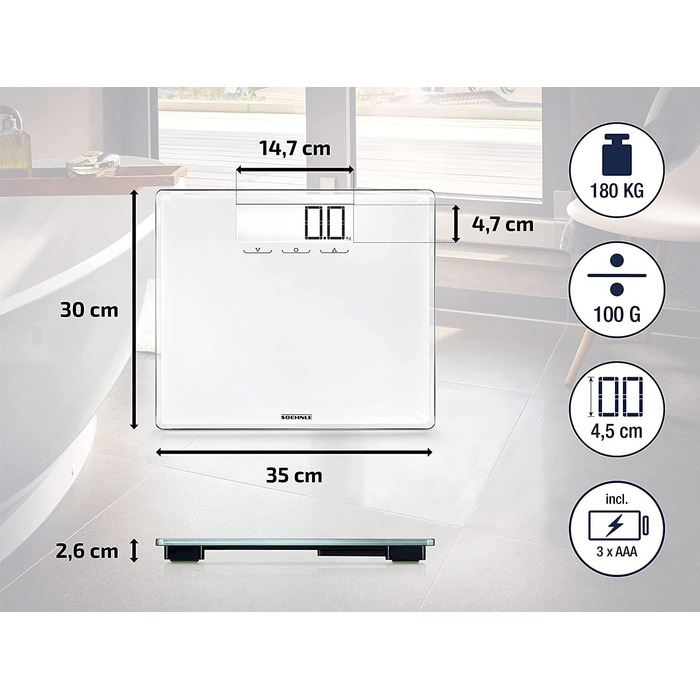 Soehnle Style Sense Multi 100 електронна вага для людей, до 180 кг, точність 100 г, з батарейками, зміна кольору при зміні ваги
