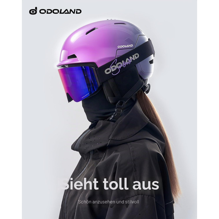 Шолом для гірських лиж та сноуборду Odoland Unisex, регульований захисний шолом для дорослих та підлітків, система вентиляції, розмір S (51-55 см), колір: фіолетовий градієнт