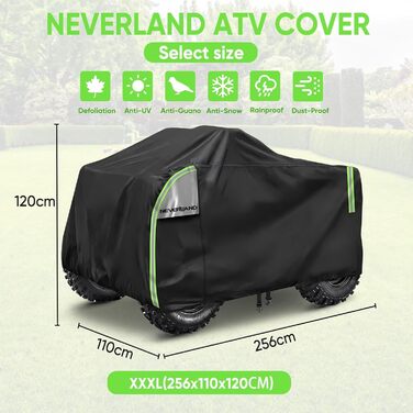Покривало для квадроцикла NEVERLAND XXXL (256 x 110 x 120 см) - захист від бруду, дощу, сонця, зимова стійкість, 210D Oxford