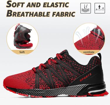 Чоловічі кросівки ASHION для спорту та бігу. Легкі, дихаючі, червоно-чорні, 40 EU