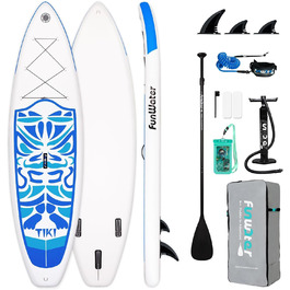 Надувний SUP-борд FunWater 10'6' та 11'6' з аксесуарами: весло, насос, рюкзак, плавники. Підходить для всіх рівнів підготовки. Рожевий та блакитний кольори.
