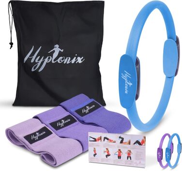 Пілатес-кільце Hyptonix з еластичними стрічками для силових тренувань, фітнесу та реабілітації, повний комплект з сумкою для зберігання (блакитне)