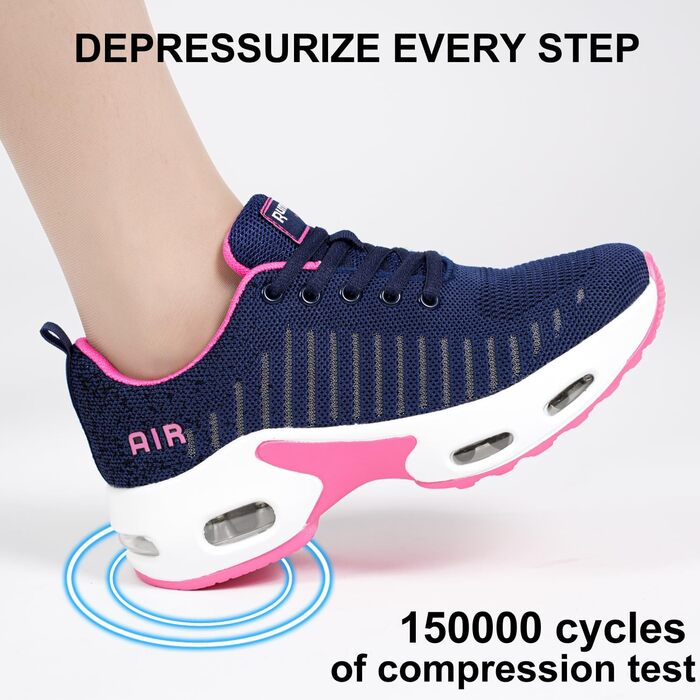 Жіночі кросівки для бігу з підтримкою склепіння стопи, повітряна подушка, комфортні снікерси чорно-білі (38.5 EU, Navy)