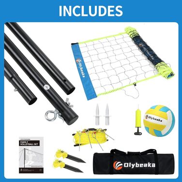 Волейбольне мережеве поле для трави, газону, двору, в приміщенні та на вулиці. Регульоване по висоті, міцне, комплект з натягувачами та затискачами. 32 фути, блакитний + жовтий