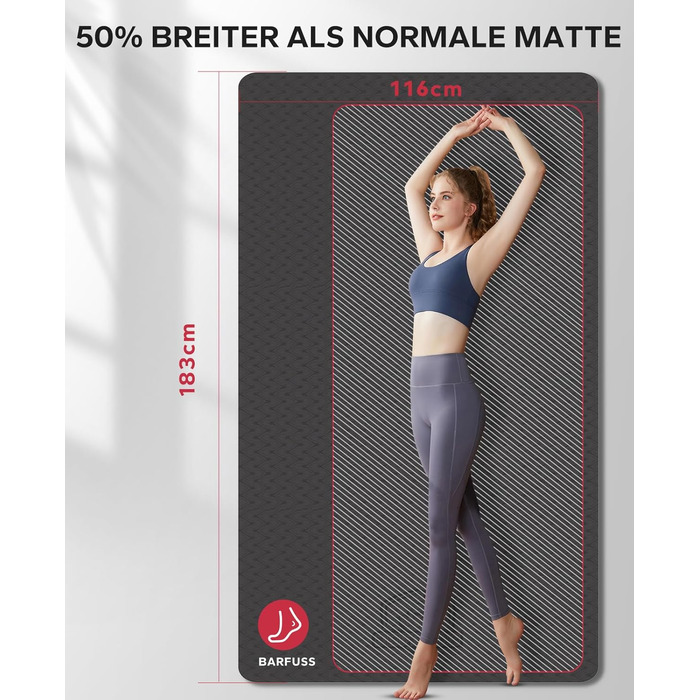 Йога мат HAPBEAR XXL: велика спортивна мат для фітнесу, пілатесу та йоги (198x137 см)