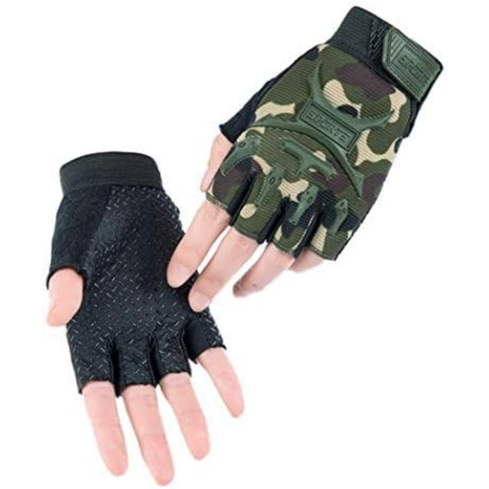 Дитячі велосипедні рукавички Long Keeper для хлопчиків та дівчаток, напівпальцеві, для скейтборду, ролерів, катання на велосипеді та екстриму (камуфляж/M)