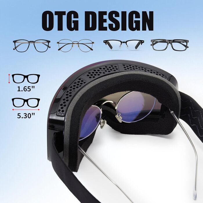 Гірськолижні маски VCOROS OTG для унісекс, YH227 - сноуборд маска з антиковзним ремінцем, захистом від УФ та запобіганням запотіванню, регульовані, срільно-білі (VLT13%)